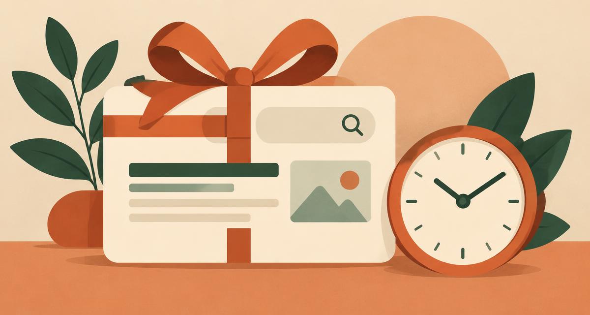 A search ad wrapped in a gift ribbon next to a clock