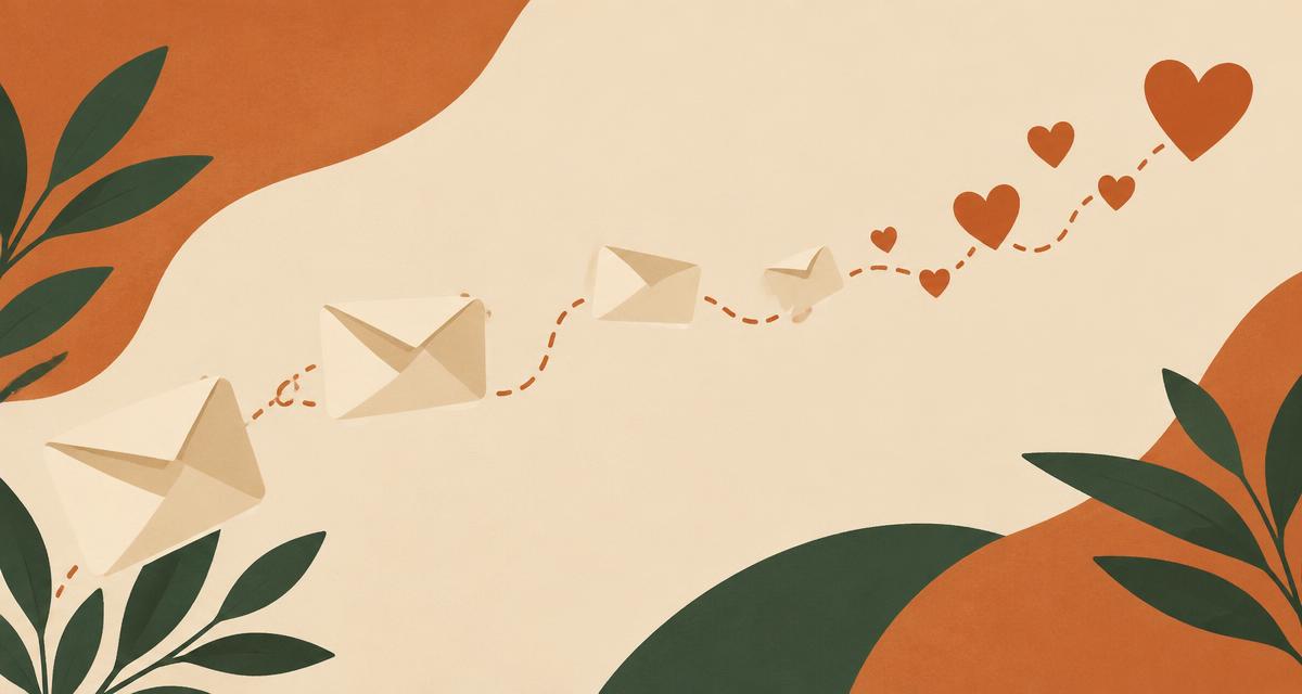 Envelopes along a dotted path turning into hearts